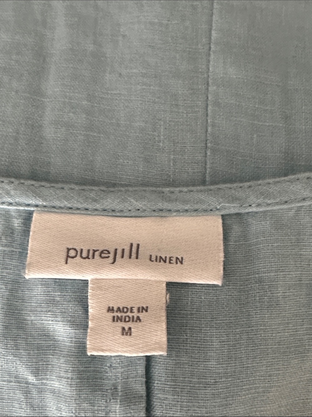 J Jill Pure Linen Blue Embroidered Maxi Dress Size Medium Sleeveless Split Neck - Picture 9 of 10